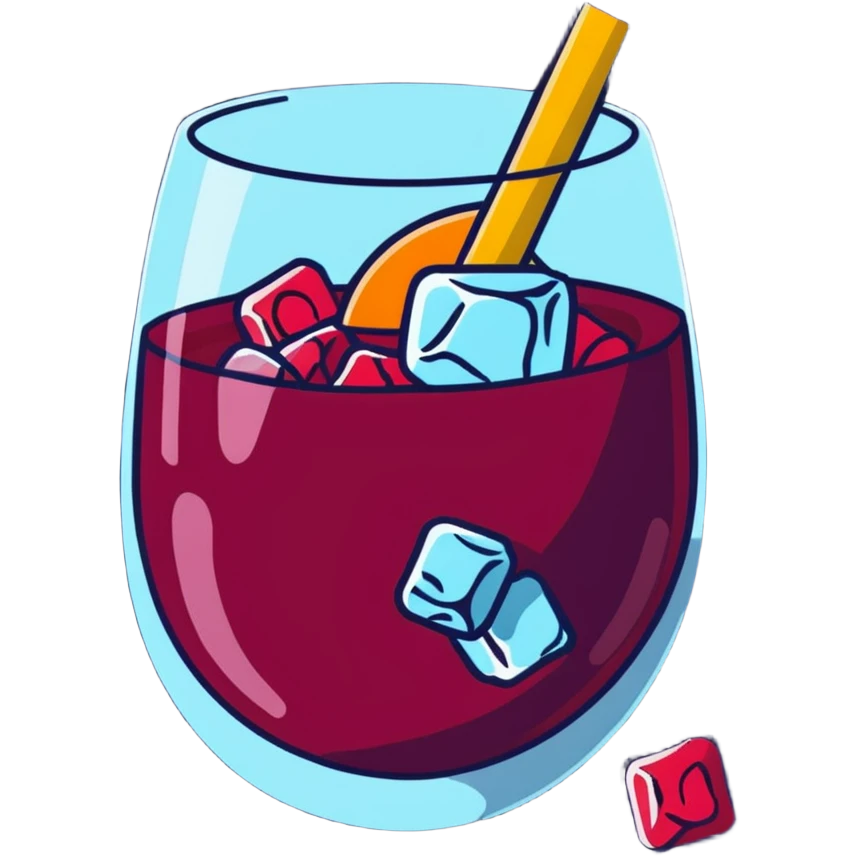 frozen sangria with lots of ice cubes, very cold, icy, with fruit pieces and wine emoji