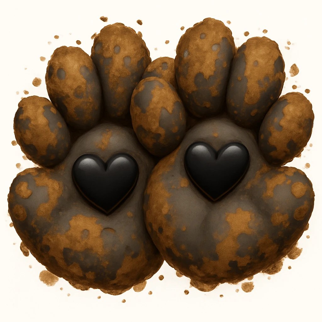 Make the two black puppy paws look muddy, keep the black heart around them and original style (original style slug: emoji) emoji