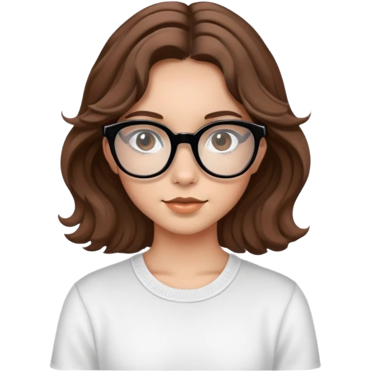teenage girl,brown wavy hair,black vision glasses,cute,doe brown eyes. emoji