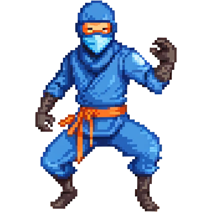 masked ninja with blue mask, dynamic pose emoji