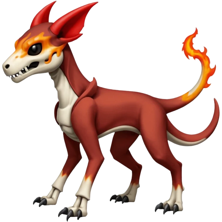Skeletal Cubone-Salandit-Houndoom-Houndour-Marowak-Poochyena-Litten-Fakémon-hybrid-creature (full body), 4 legs emoji