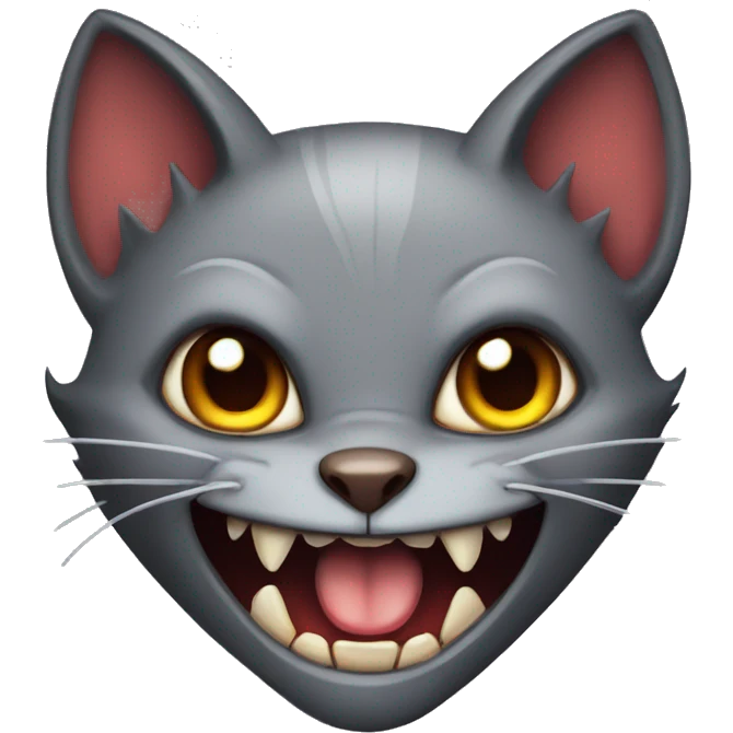 Grey bat-cat with Vampire teeth  emoji