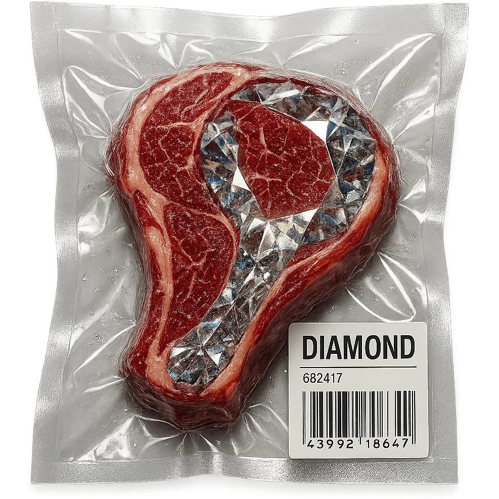meat steak made of diamond, glossy and puffy, vacuum-sealed style emoji