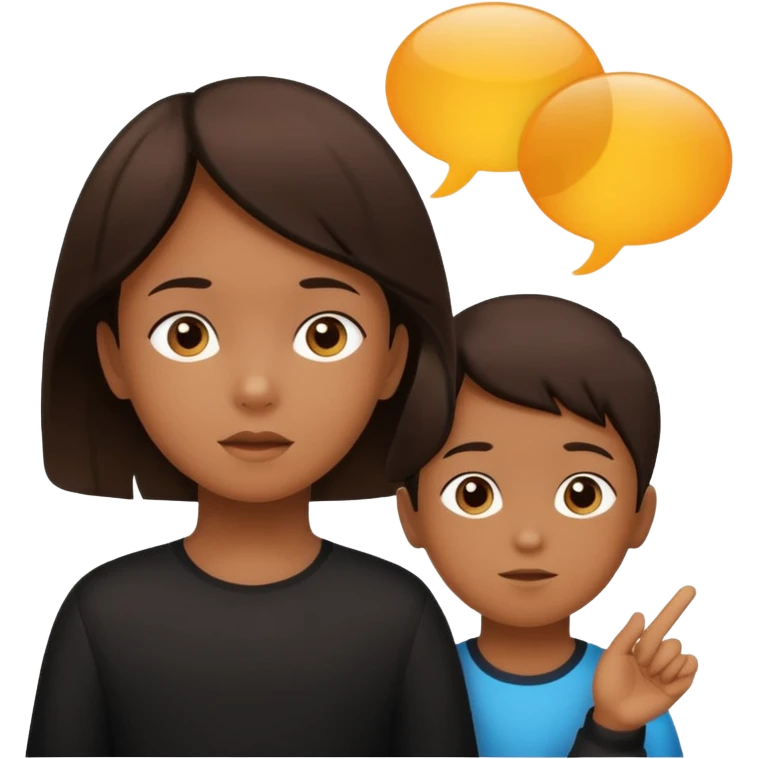 child silhouette with two speech bubbles in different languages emoji