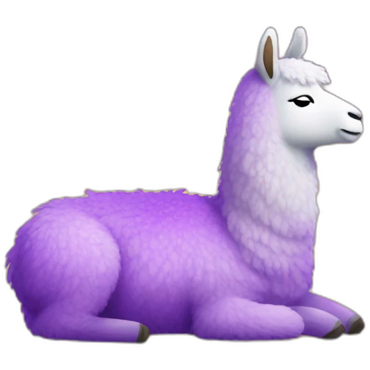 a purple llama with gradient white spots and a yellow carpet on its back is sleeping emoji