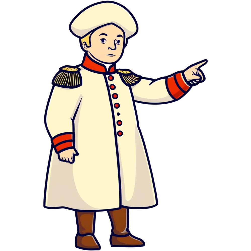Peter I of Russia in imperial clothing pointing commandingly to the right emoji
