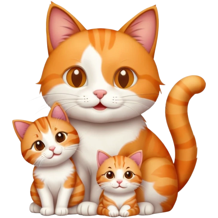 happy mom cat and happy dad cat with four happy kittens emoji