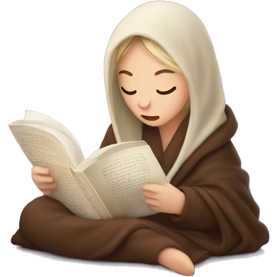 White Girl reading a book under a blanket with coffee in her hands emoji