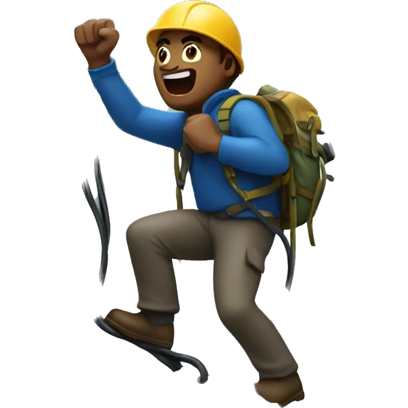 A bold man climbing a mountain in a storm with internet cables in his hand emoji