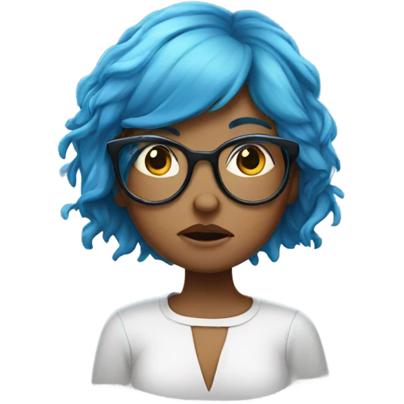 Blue hair girl with glasses, crying ￼ emoji