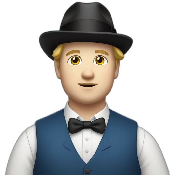 young fat white man wearing a black trilby and a blue waistcoat emoji