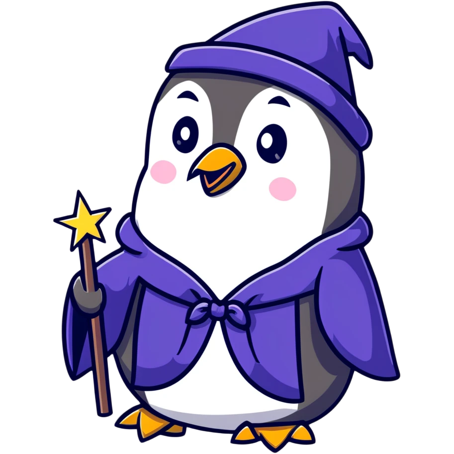 penguin wizard with a starry robe emoji