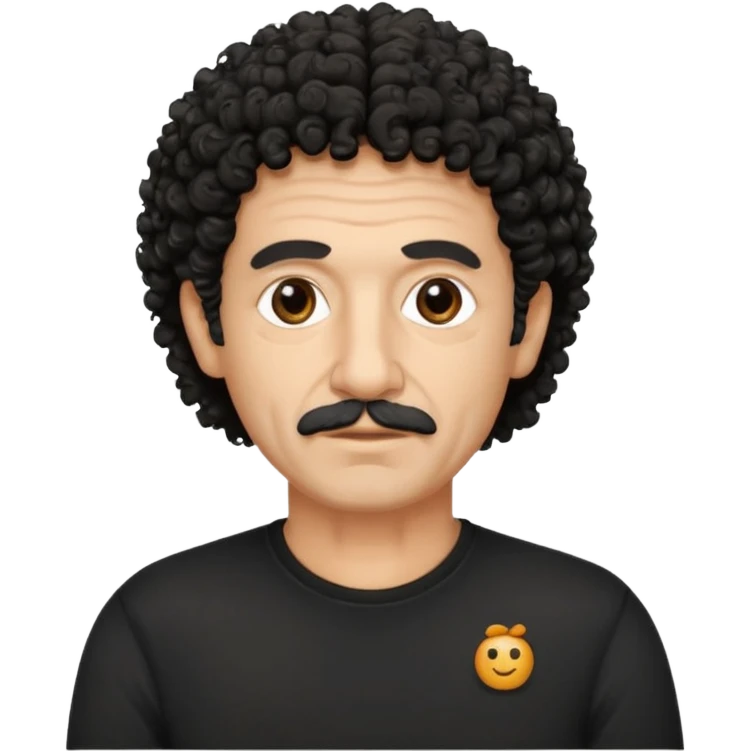 60 year old Greek man with short black curly frizzy hair that sticks up and has a black shirt emoji