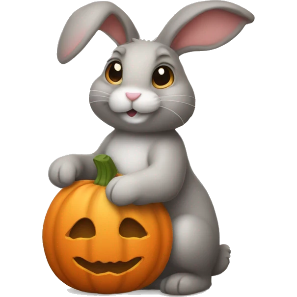bunny holding a pumpkin emoji