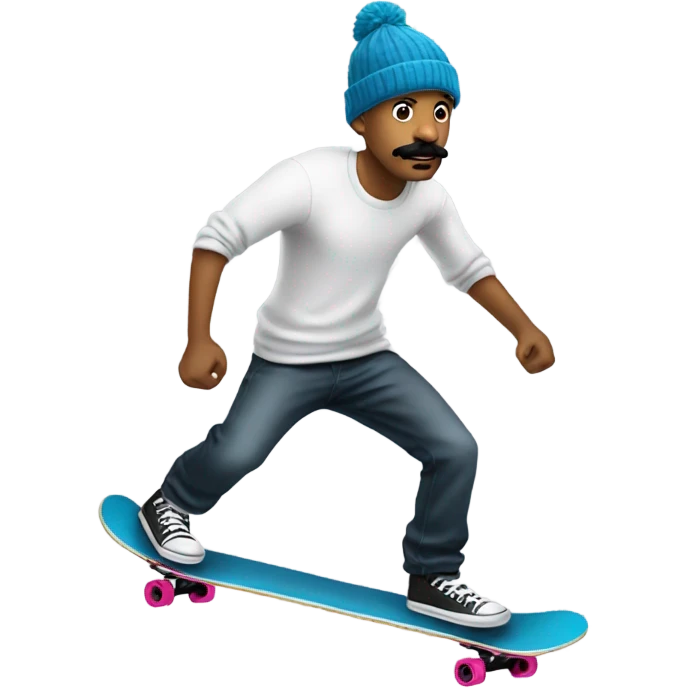 White tall guy with mustache and beanie skateboarding emoji
