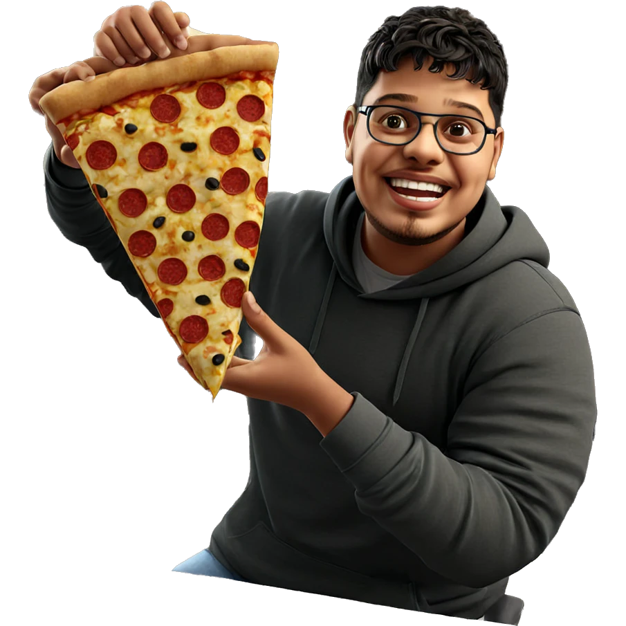 smiling boy with pizza indoors emoji