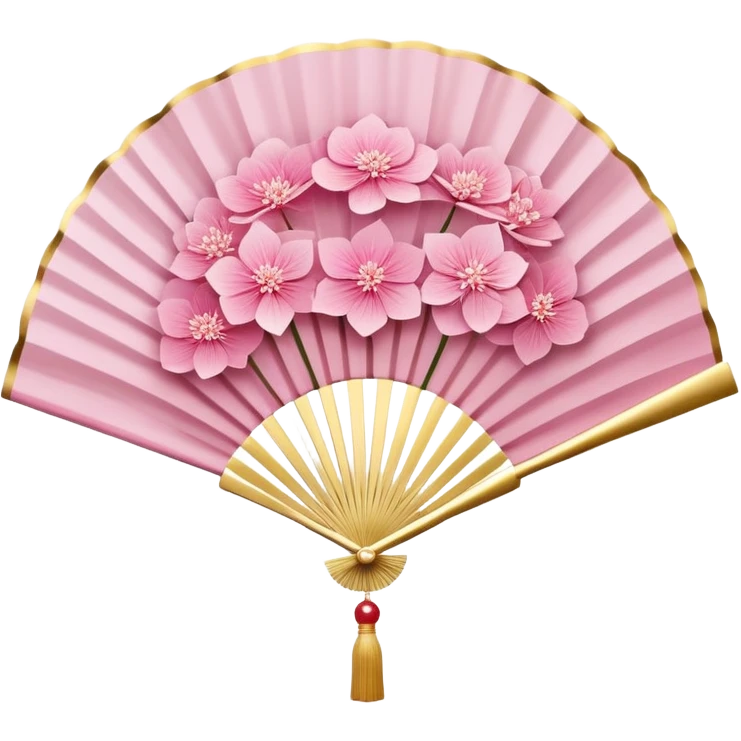 Japanese style pink hydrangea (ajisai) flower arranged like traditional uchiwa fan design, with gold accents, rinpa style pattern background, elegant composition emoji