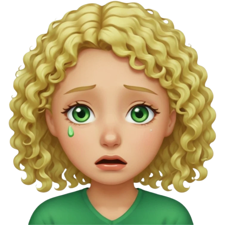 the girl is that criying she has green eyes and blond hair curly emoji