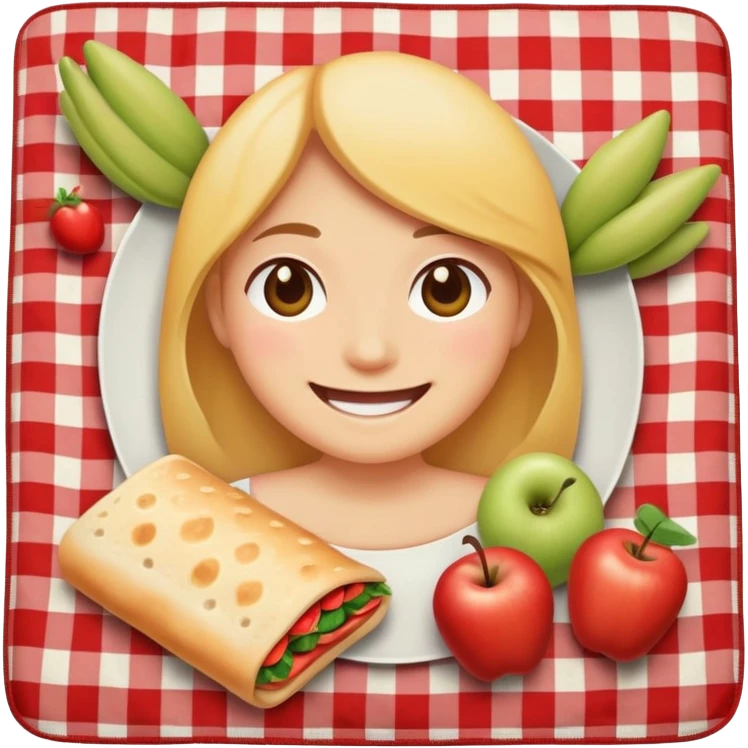 smiling face having a picnic with food on a blanket emoji