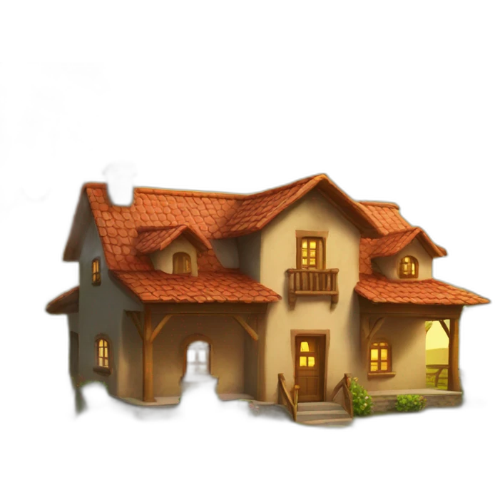 Casa en el campo con sol emoji