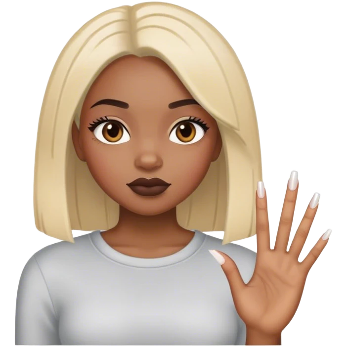 Black girl cute straight hair with baddie nails emoji