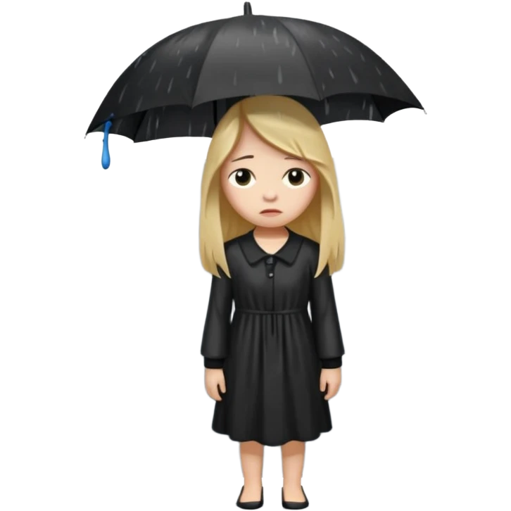 غمگین🧍‍♀️🌧موهای بلندلباس مشکی بدون چتر ،صورت افسرده  بارون emoji