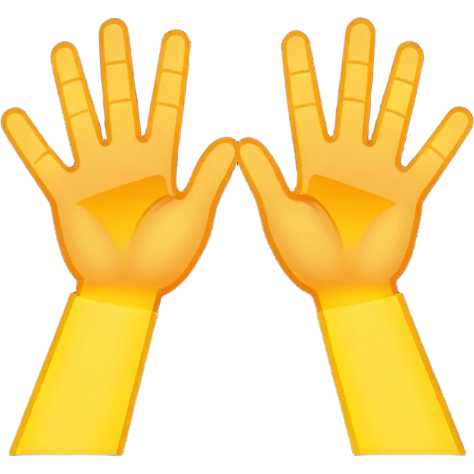 Pixel art emoji, two hands up, 8-bit style, energetic yellow and orange glow, simple white background, iconic dance music aesthetic. emoji