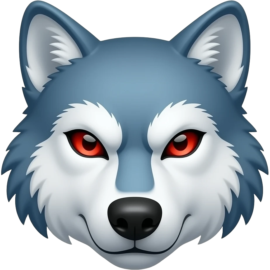 emoji estilo ios de cabeza de lobo enojado con pelaje blanco y azul en puntas y ojos rojos emoji