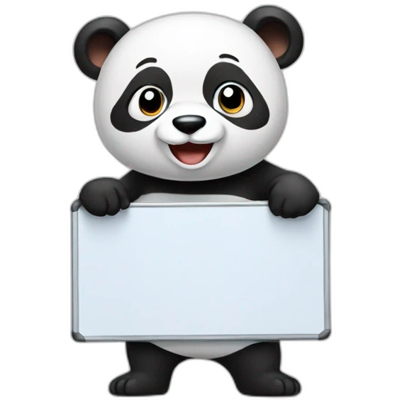À happy panda holding a whiteboard emoji