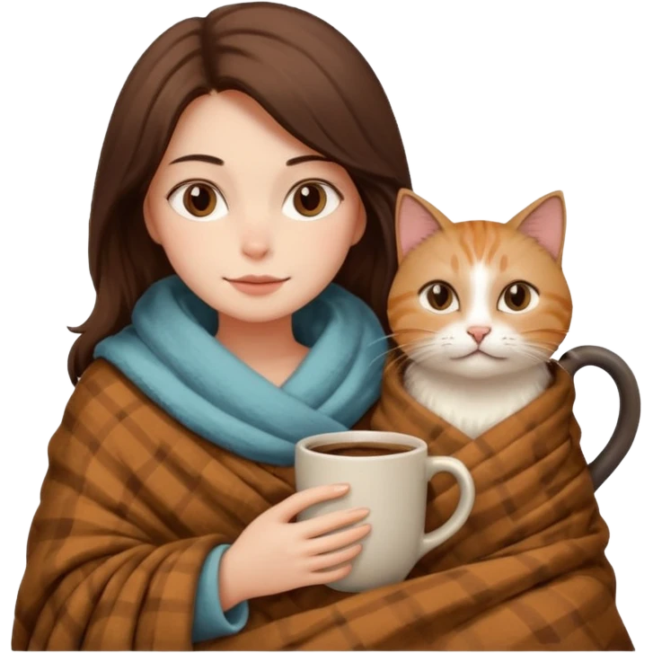 Kediyle bayan yanyana kahve battaniye emoji
