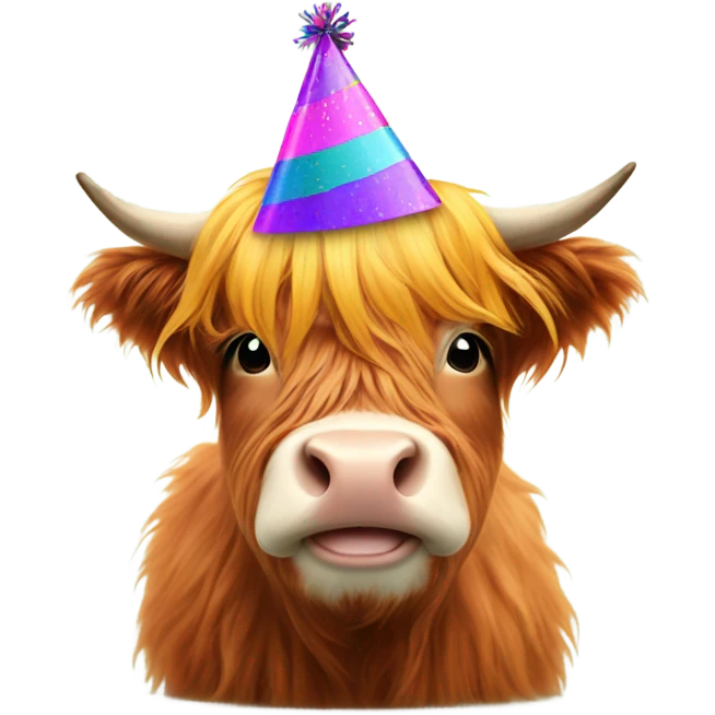 Mini highland cow with birthday hat emoji