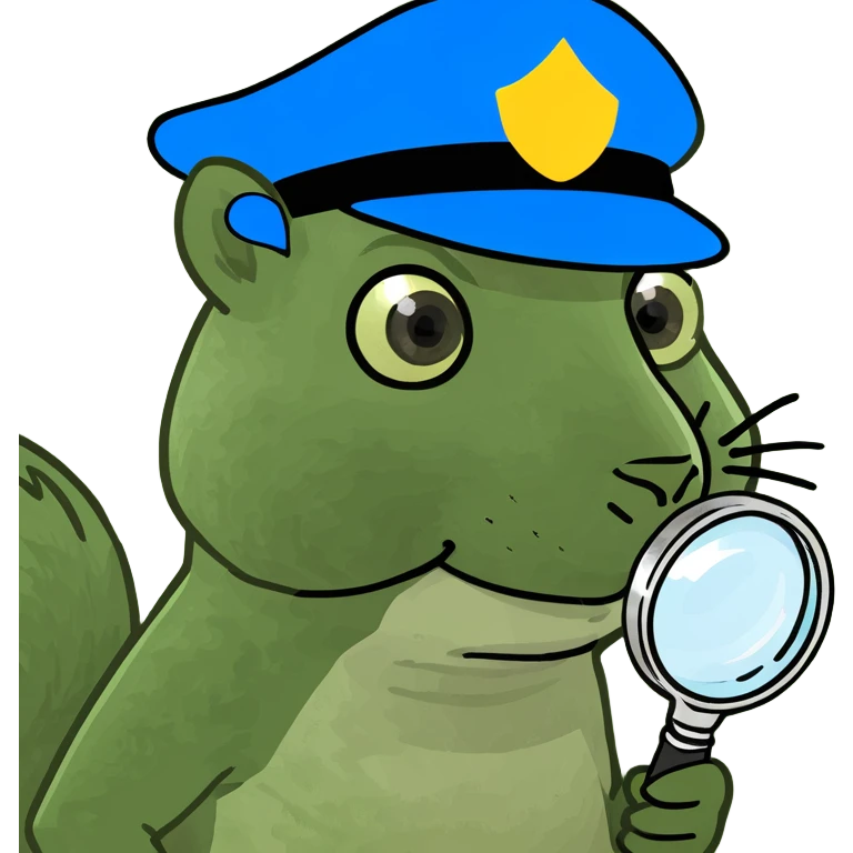 green squirrel detective with magnifying glass and detective hat emoji