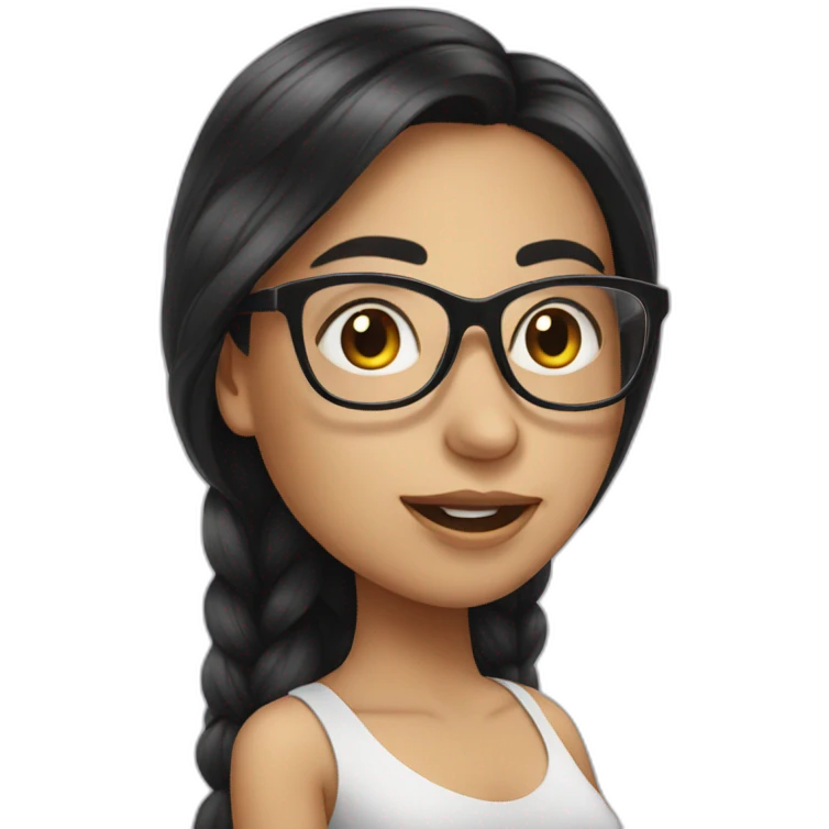 Beautiful Girl with long black hair and glasses emoji