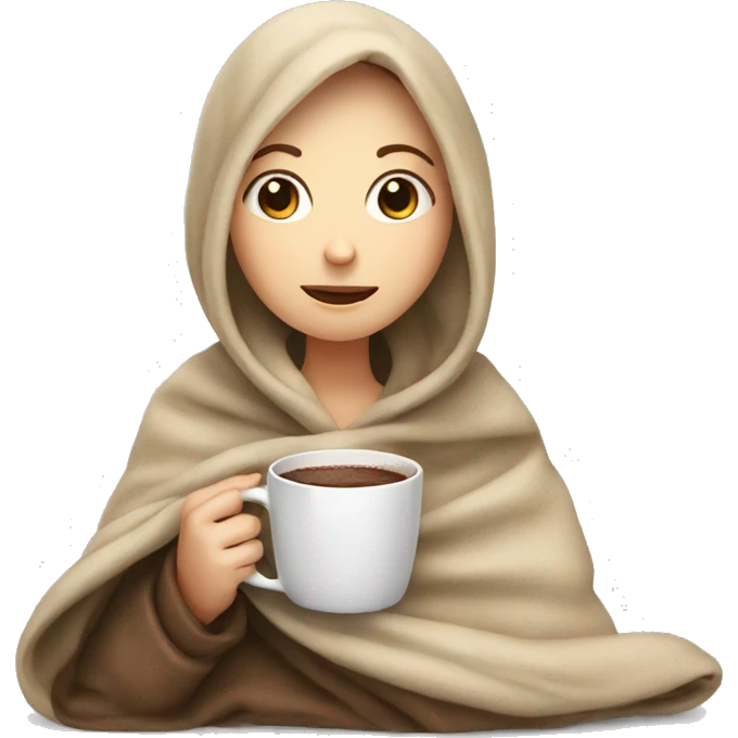 white girl tucked up in a blanket drinking a hot chocolate  emoji