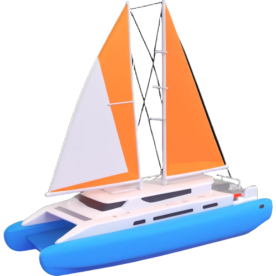 A catamaran with a white background. No wording or lettering on the boat.  emoji