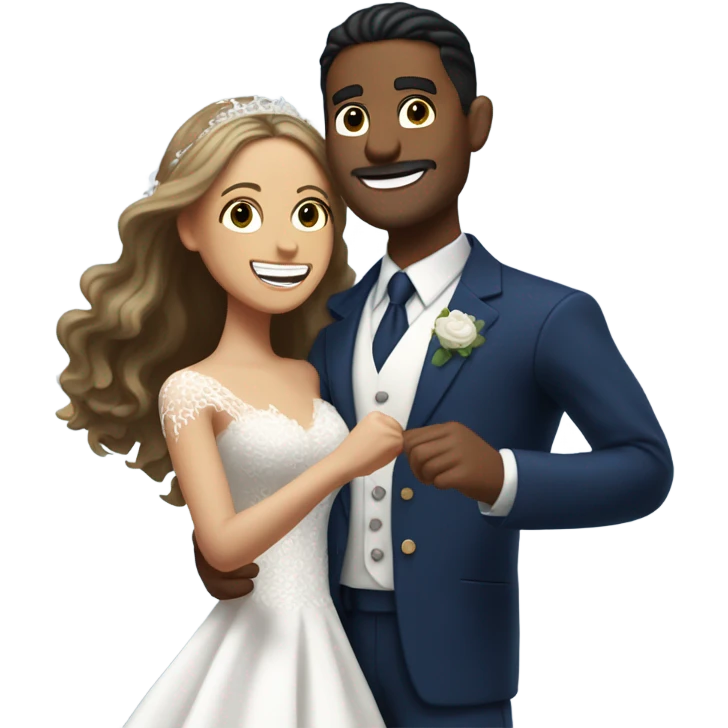 Puerto rican beard short brown hair with blue hat and navy blue suit first dance with blond long hair girl with white  wedding dress  emoji