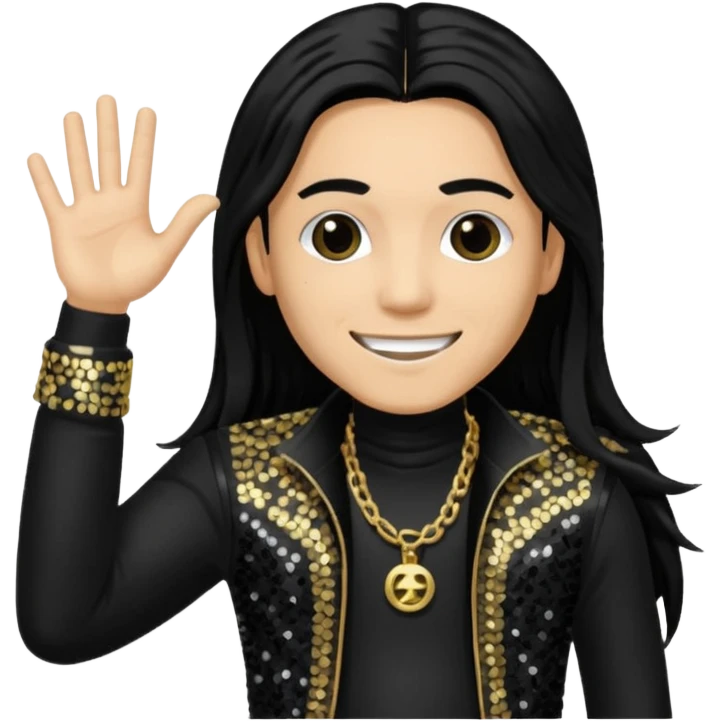 Taboo from Black Eyed Peas with long black hair, black sequin outfit  emoji