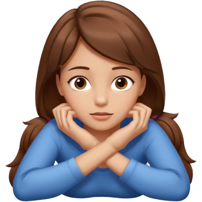 girl with brown her lying on stomach (only head and shoulders shown) with hands under the chin emoji