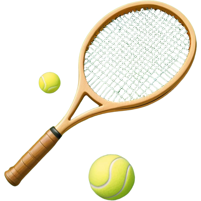 A detailed tennis racket resting on lush green grass beside a bright yellow tennis ball. The scene captures the essence of classic lawn tennis, with a crisp and clean background emphasizing the elegance and tradition of the sport emoji