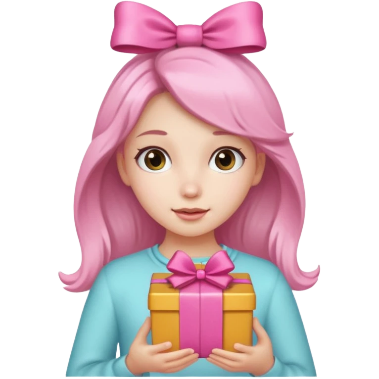 🥳🎀 pembe bir tokasını takan bey kızın elinde bir hediye var emoji
