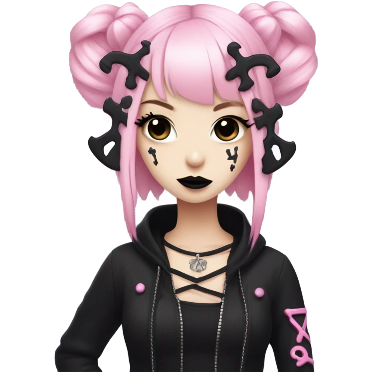 Kuromi girl with pink and blonde hair dark makeup emo emoji