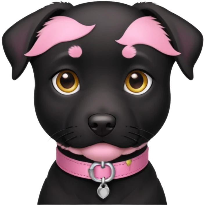 Black pit/lab mix wearing pink collar emoji