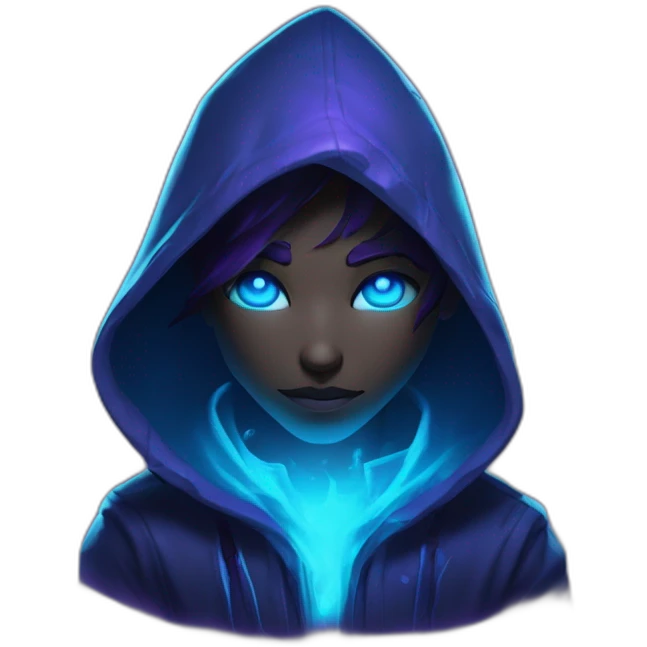 Riot Games Valorant neon blue eyes glowing bright blue Video game character blue purple hooded assassin themed character shrouded wraith emoji