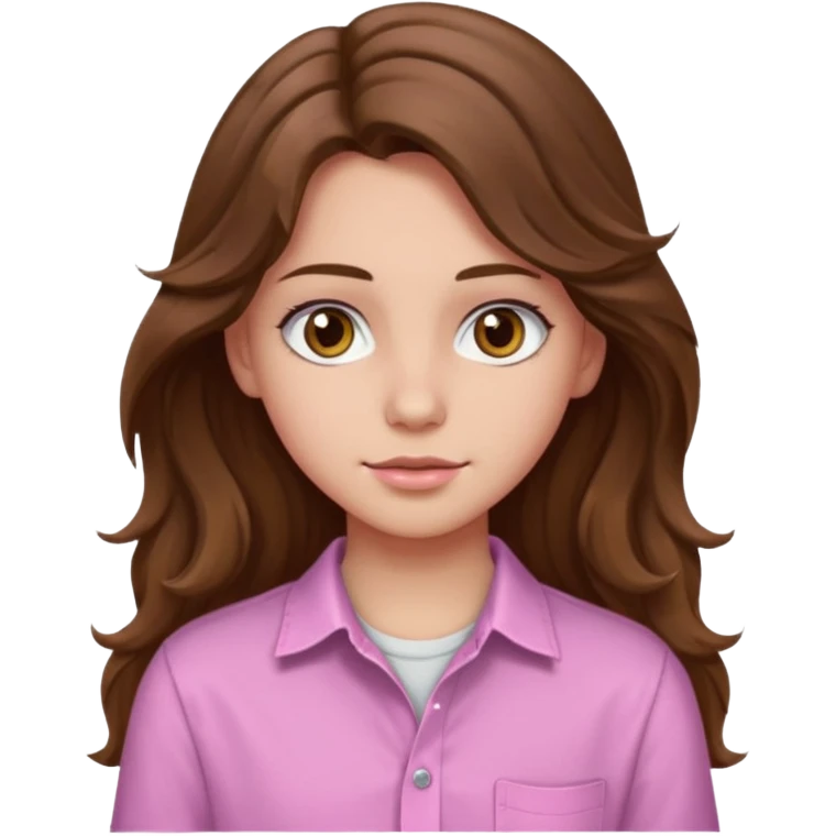 teenager, long brown hair wavy, hazel eyes, pink, beautiful, stunning, emoji