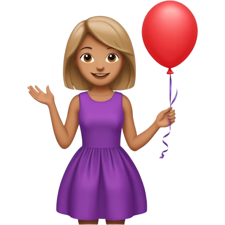female wearing dress, holding balloon, emoji