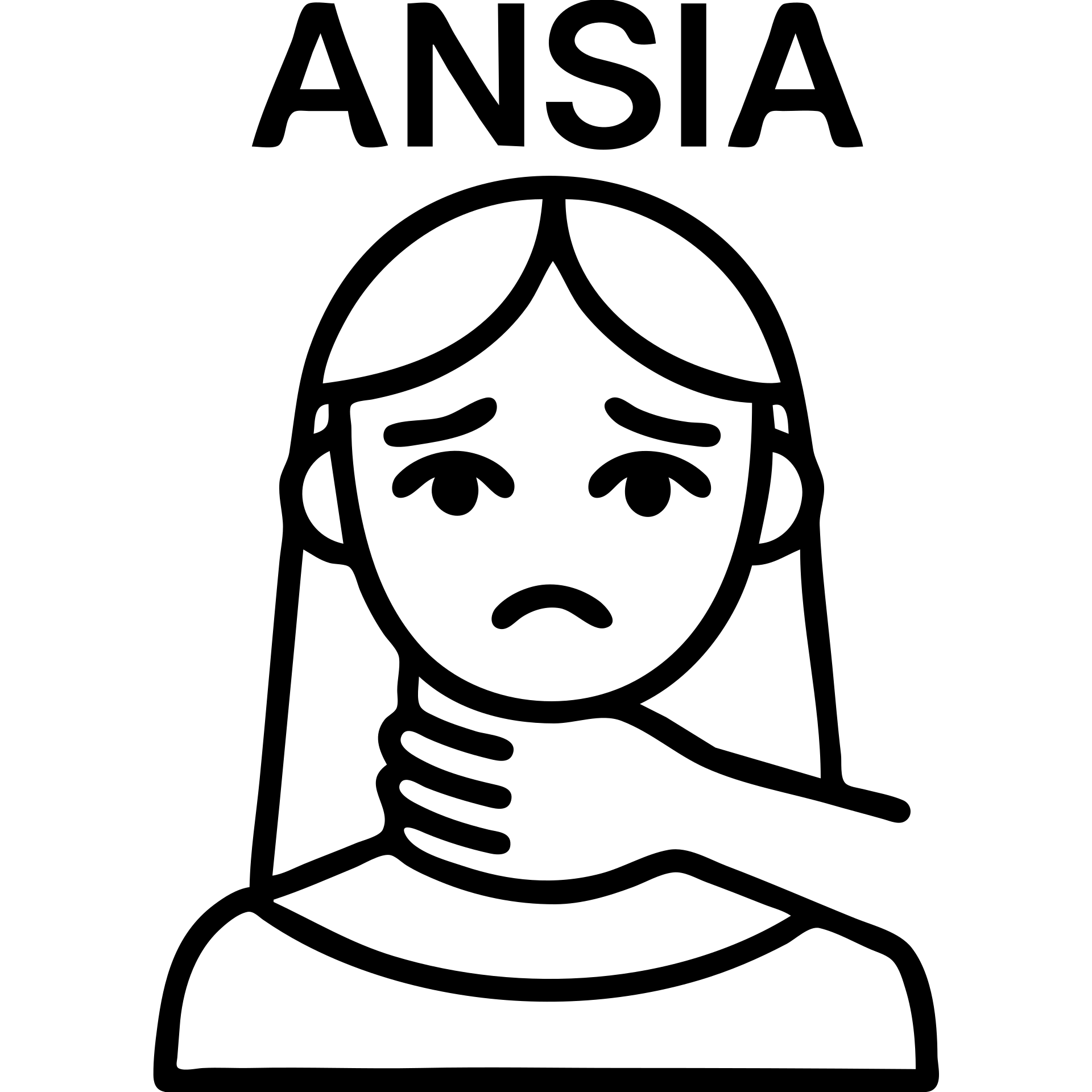 Stylized woman in black and white with sad eyes, a large black hand gripping her neck, text 'ANSIA' above the head, similar style to the reference, variant 7. emoji