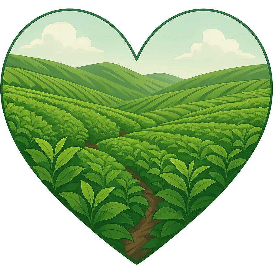 heart with a lush green tea plantation, clean digital illustration, no background emoji