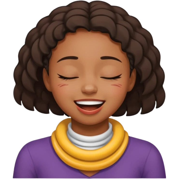 Black girl smiling eyes closed while choking herself on her neck  emoji