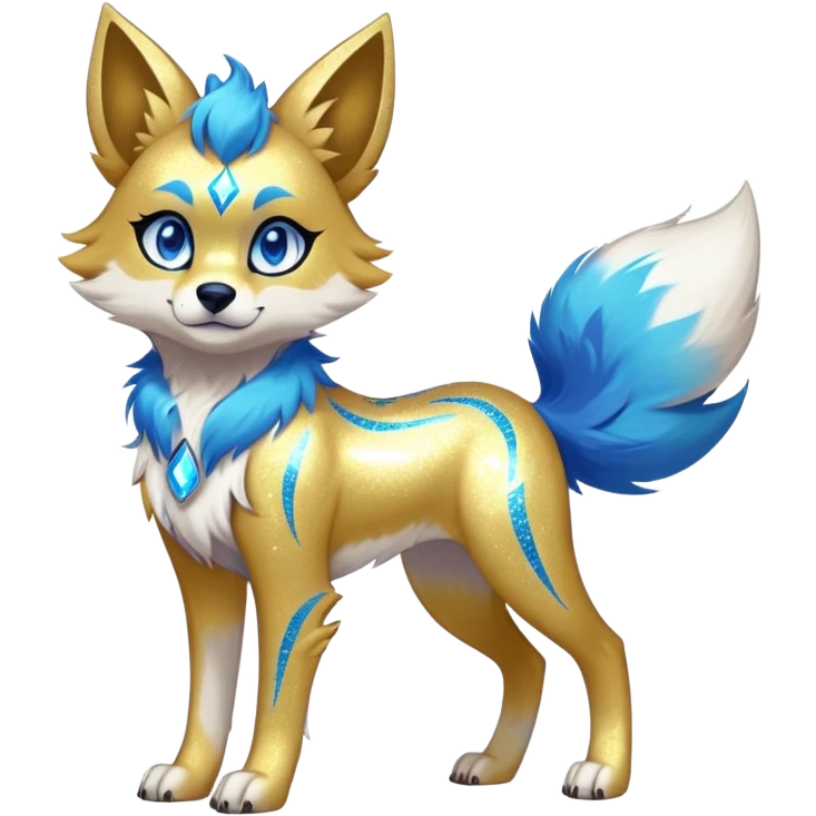 Vibrant edgy badass cool Falvie-Fionbri-creature-sparkle-canine-fursona, full body, with random markings emoji