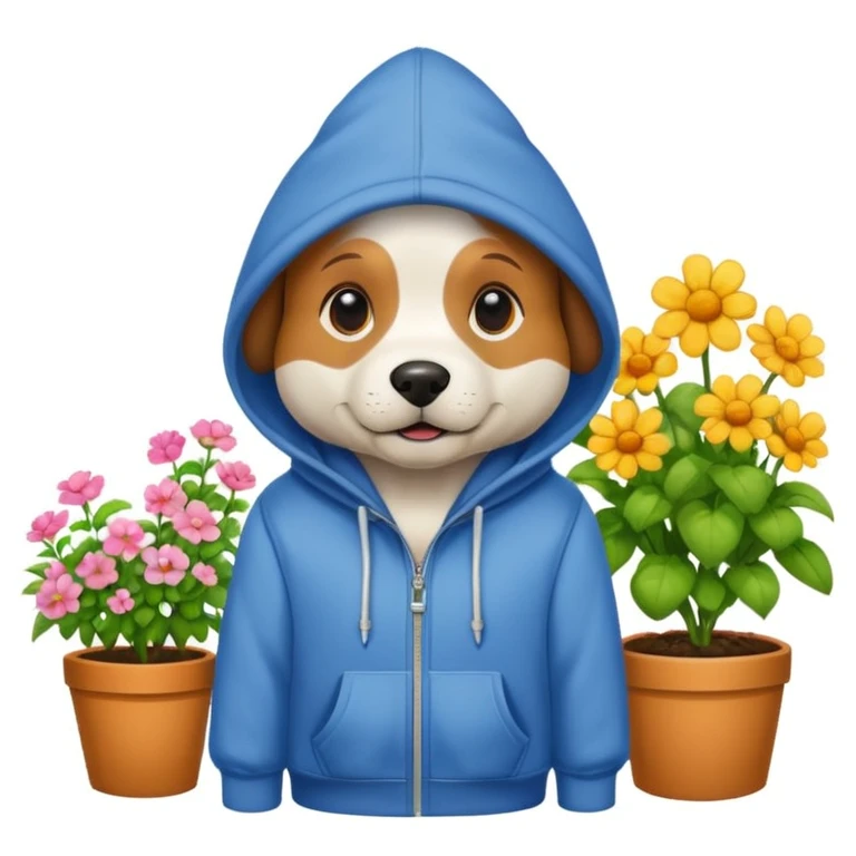 dog in a hoodie, garden background emoji